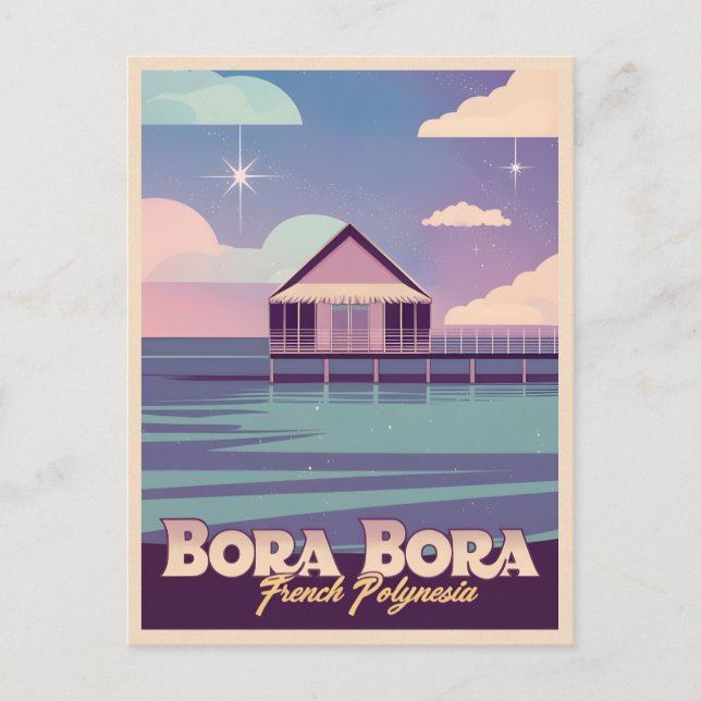 Carte Postale Retro Travel 80s Neon Bora Bora Polynésie français (Devant)