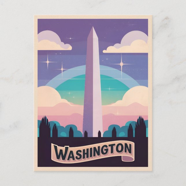 Carte Postale Retro Travel 80s Neon Washington Monument Lofi Art (Devant)