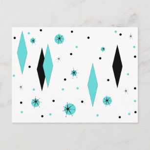 Carte postale Retro Turquoise Diamants & Starburts
