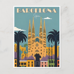 Carte Postale Retro vintage Barcelone Espagne Travel Art