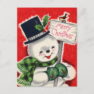 Carte postale Retro vintage Christmas snowman Holi