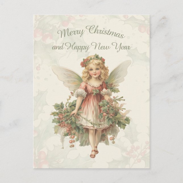 Carte Postale Retro Vintage fille Angel Noël Holly (Devant)