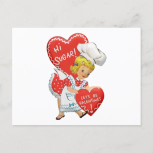 Carte Postale Rétro Vintage Fille de la Saint-Valentin Salut Suc