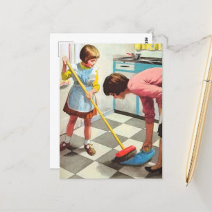 Carte Postale rétro vintage Maman Nettoyage
