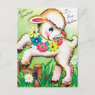 Carte postale rétro vintage Pâques neveu agneau