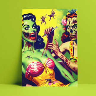 Carte Postale Retro Zombie Pin-up