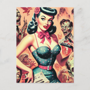 Carte Postale Retro Zombies Pin-up