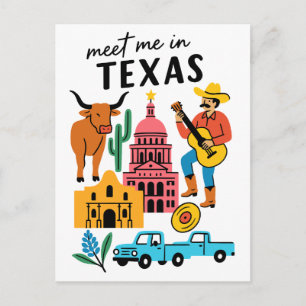 Carte Postale Retrouvez-Moi Au Texas Longhorn Cowboy Austin