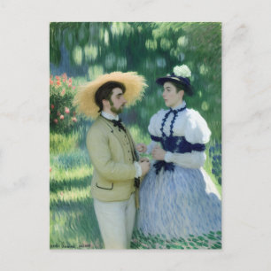 Carte Postale Réunion d'amoureux dans un jardin peinture Vintage