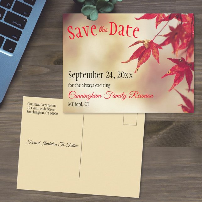 Carte Postale Réunion Familiale Enregistrer La Date Automne Roug (Créateur téléchargé)