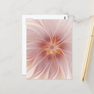 Carte Postale Rêve floral rose doux Fleur d'art fractal Abstrait