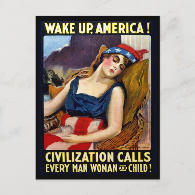 Carte Postale Réveillez l'Amérique, une femme patriote dort, gue (Devant)