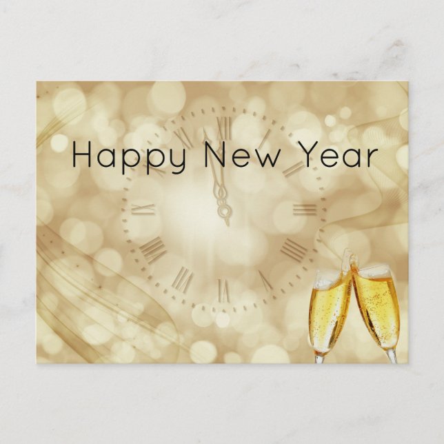 Carte Postale Réveillon du Nouvel An avec lunettes de champagne (Devant)
