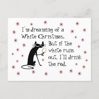 Carte Postale Rêver blanc Noël drôle Vin Chat