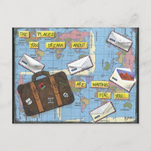 Carte Postale Rêver de Voyage - Œuvre d'art en techniques mixtes