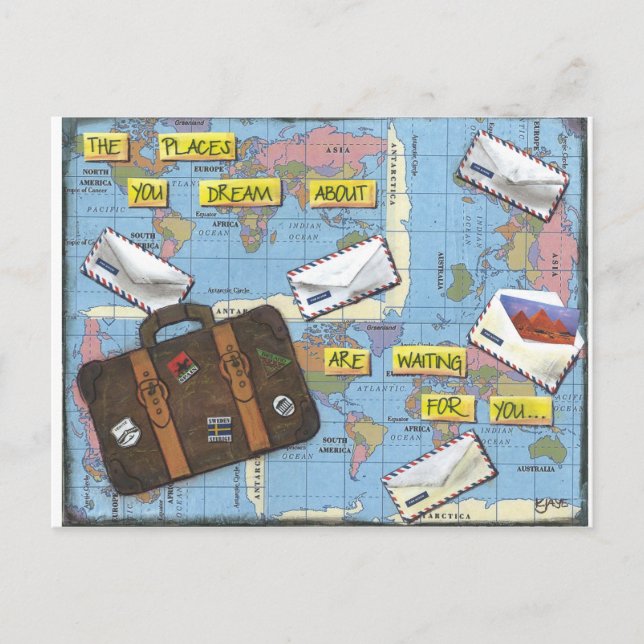 Carte Postale Rêver du voyage - illustration de médias mélangés (Devant)
