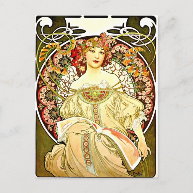 Carte Postale Reverie, tableau d'art d'Alfons Mucha (Devant)