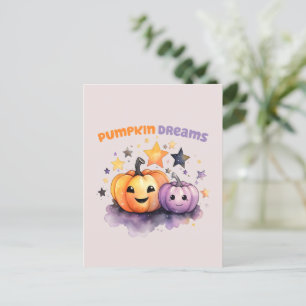 Carte Postale Rêves citrouilles - mignonne Pastel violet et oran