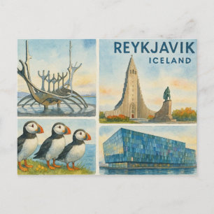 Carte Postale Reykjavik Islande multivue 