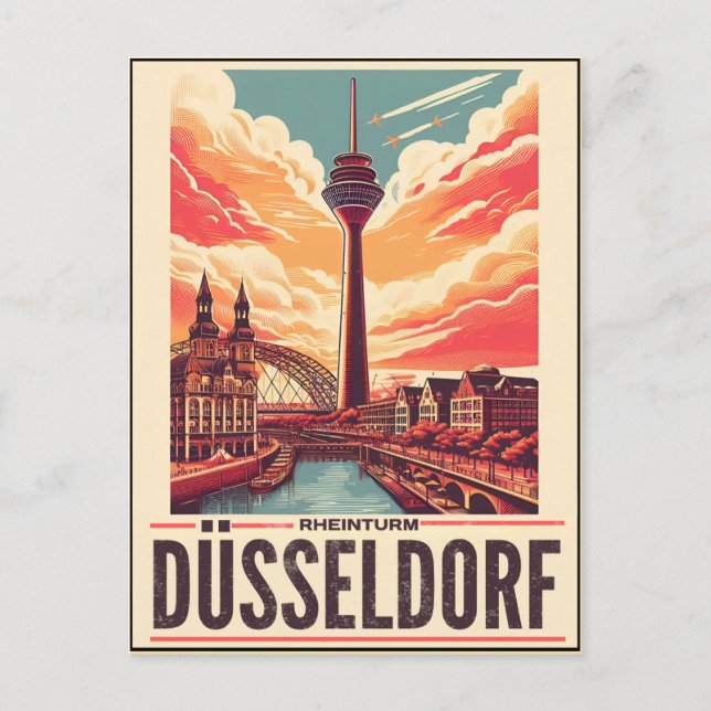 Carte Postale Rhin Tower Dusseldorf Rheinturm cadeau allemand (Devant)
