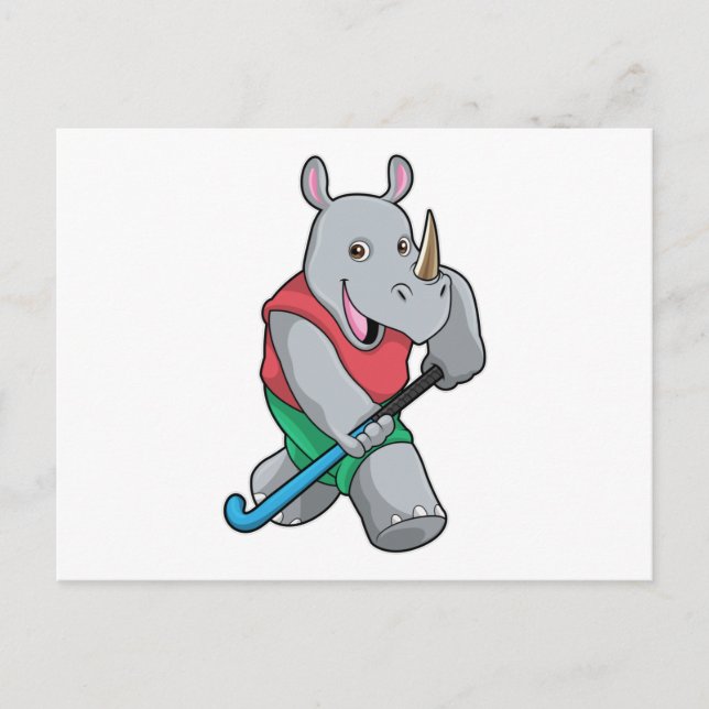 Carte Postale Rhino à Hockey avec chauve-souris de hockey (Devant)