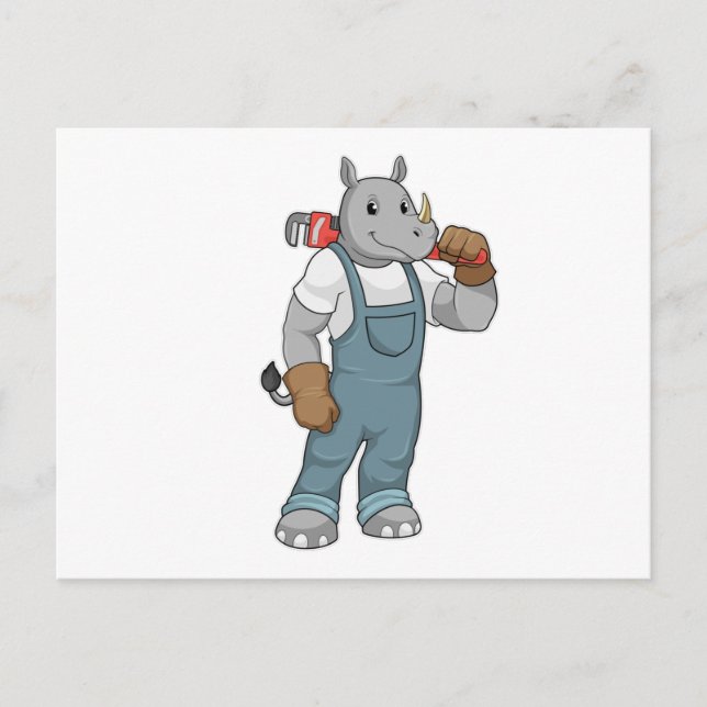 Carte Postale Rhino en Handyman avec Pince à pompe à eau (Devant)