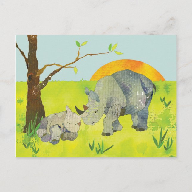 Carte Postale Rhino Maman & Bébé (Devant)