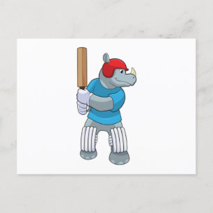 Carte Postale Rhinocéros au cricket avec batte de cricket