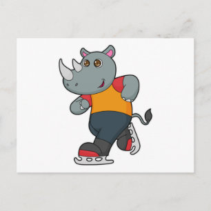 Carte Postale Rhinocéros au patinage sur glace avec patins à gla