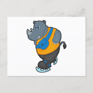 Carte Postale Rhinocéros au patinage sur glace avec sac en bando