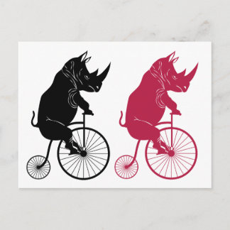 Carte Postale Rhinocéros chevauchant un vélo à la mode ancienne