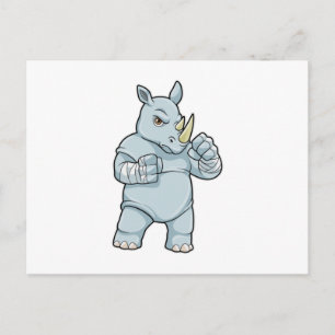 Carte Postale Rhinocéros en boxeur sur un ring