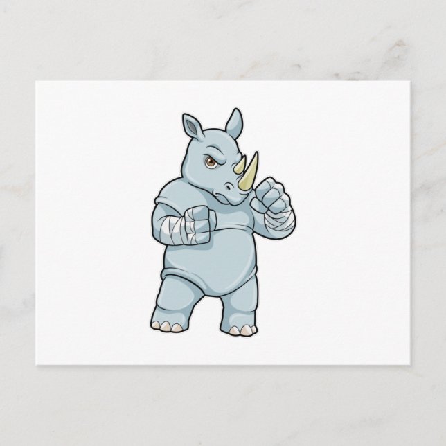 Carte Postale Rhinocéros en boxeur sur un ring de boxe (Devant)
