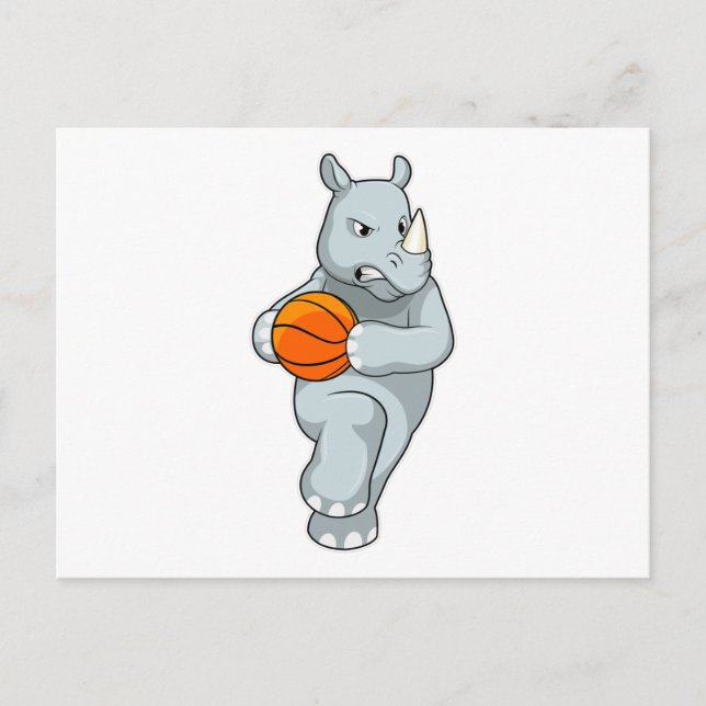 Carte Postale Rhinocéros en joueur de basket avec ballon de bask (Devant)