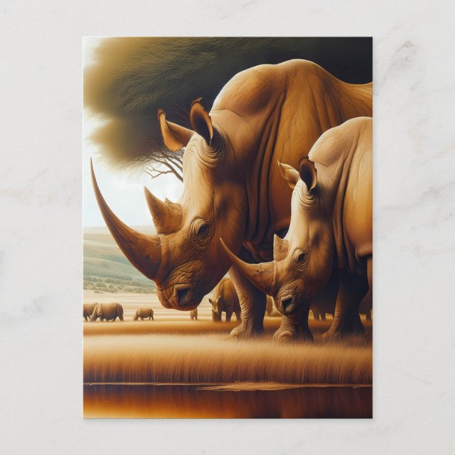 Carte Postale Rhinocéros majestueux se désaltérant (Devant)