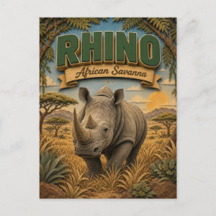 Carte Postale Rhinocéros Savane Africaine POPCUT