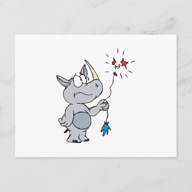 Carte Postale rhinocéros triste ballon (Devant)