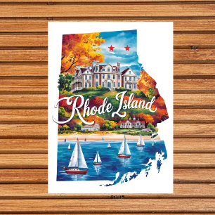 Carte Postale Rhode Island États-Unis État Forme Vintage Aquarel