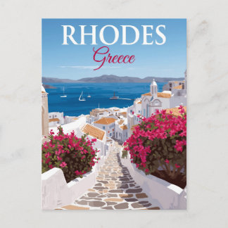 Carte Postale Rhodes Grèce Allée Pavée Vue sur la Mer
