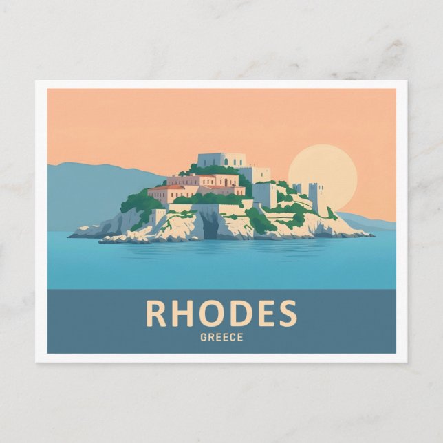 Carte Postale Rhodes Grèce Pastel Travel - Vieille Ville Médiéva (Devant)