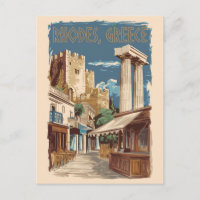 Rhodes Grèce Ruines Voyages Art Vintage