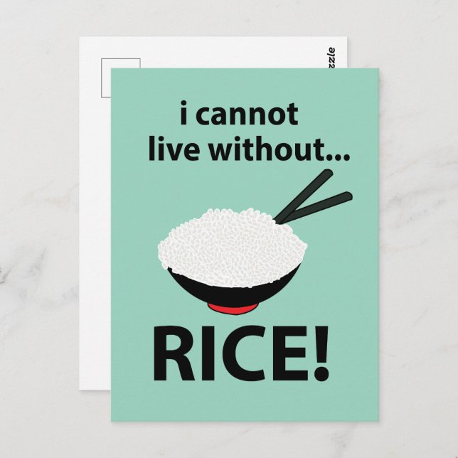 Carte Postale Rice Bowl Je ne peux pas vivre sans riz (Devant / Derrière)