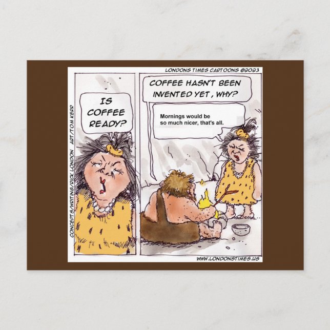 Carte Postale Rick London - Caricature amusante du café préhisto (Devant)