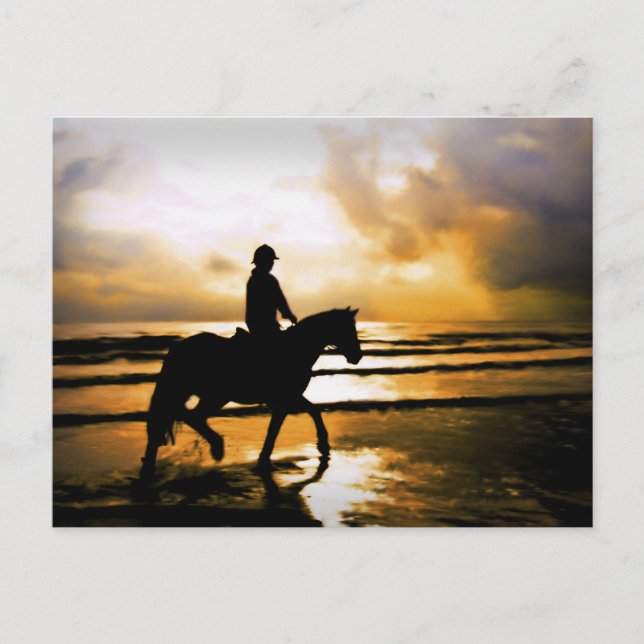 CARTE POSTALE RIDER CHEVAL SUR LA PLAGE (Devant)