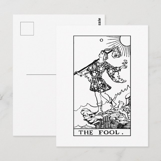 Carte Postale Rider Waite Tarot Major Arcana L'idiot (Devant / Derrière)