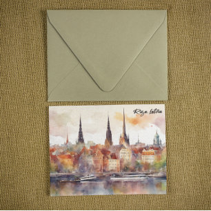 Carte Postale Riga, Lettonie Aquarelle Ville Vue