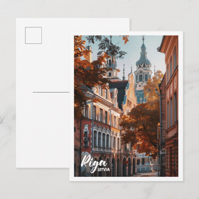 Carte Postale Riga Lettonie Art Voyage célèbre place (Devant / Derrière)