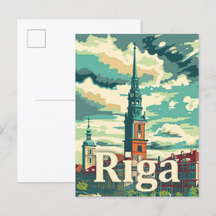 Carte Postale Riga Lettonie Vintage Retro Illustration Voyage