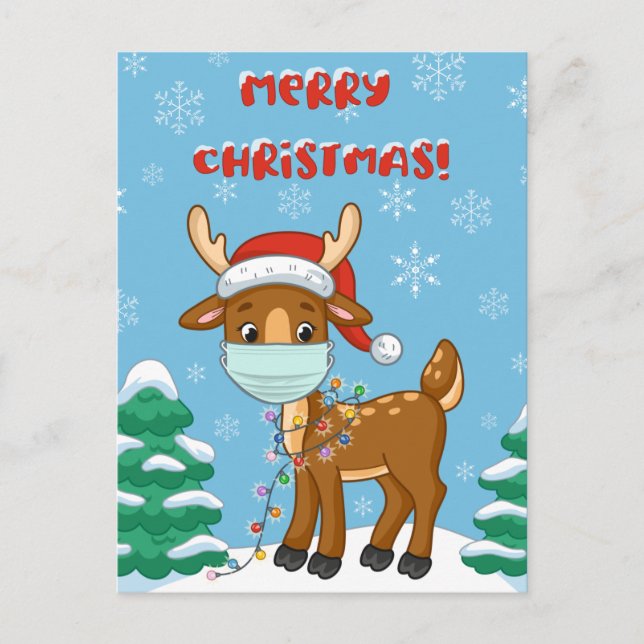 Carte Postale Rinder Portant Un Masque Pour Noël (Devant)