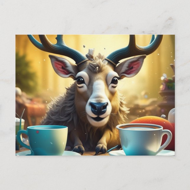 Carte Postale Rinder sur café prêt à faire le tour Noël (Devant)